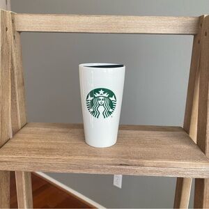 Starbucks Tumbler White Ceramic 12 oz Travel Mug Green Mermaid Siren Logo w/ Lid